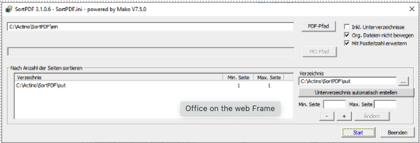 SortPDF Hauptdialog