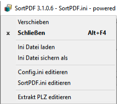 SortPDF Menue