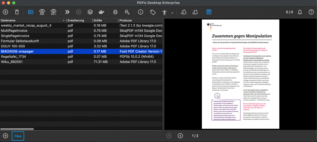 PDFix Preview - Neue Voransicht der PDF in dem Hauptfenster.