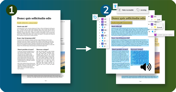 Grafische Darstellung der automatischen Konvertierung von PDF nach PDF/UA