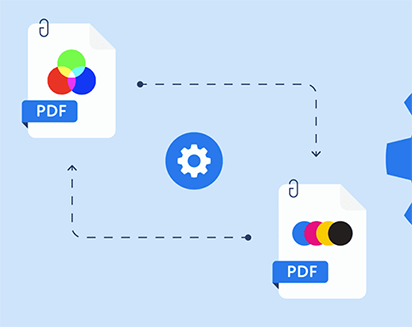 Grafische Darstellung einer Farbkonvertierung von RGB zu CMYK